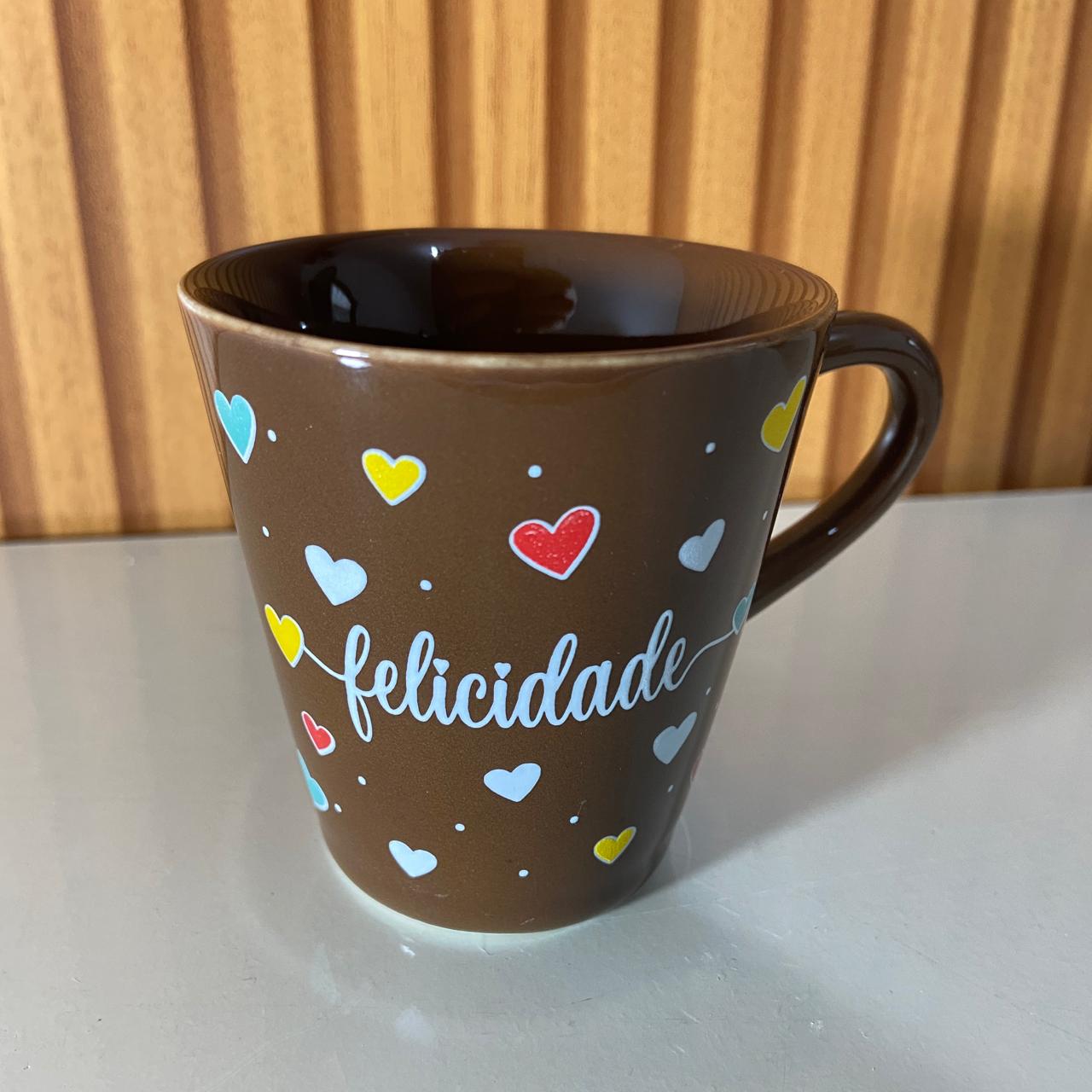 XÍCARA MARROM FELICIDADE 120ML (1 UNIDADE)