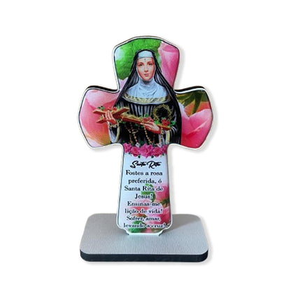 IMAGEM DE MESA MDF CRUZ RESINADA SANTA RITA DE CÁSSIA (1 UNIDADE)