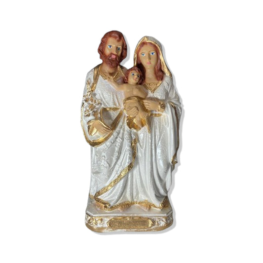 IMAGEM DE GESSO SAGRADA FAMÍLIA  BRANCA E DOURADA 21CM (1 UNIDADE)