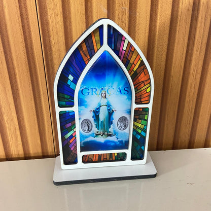 CAPELA MDF VITRAL NOSSA SENHORA DAS GRAÇAS 18CM (1 UNIDADE)