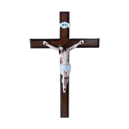 CRUCIFIXO MADEIRA DE PAREDE COM CRISTO DE RESINA NACIONAL  38CM (1 UNIDADE)