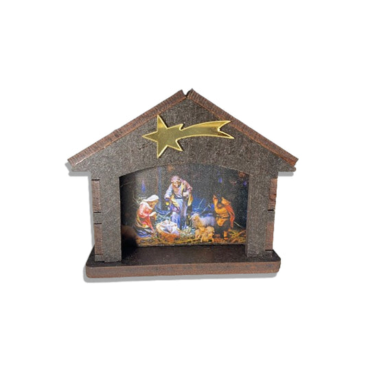 ENFEITE DE MESA MDF PRESÉPIO CASA  (1 UNIDADE)