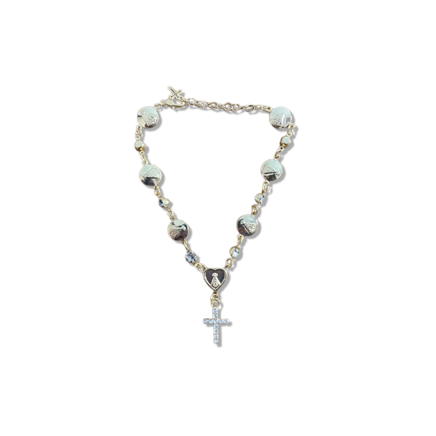 PULSEIRA DOURADA MEDALHAS DECORADAS NOSSA SENHORA APARECIDA COM STRASS  (3 UNIDADES)
