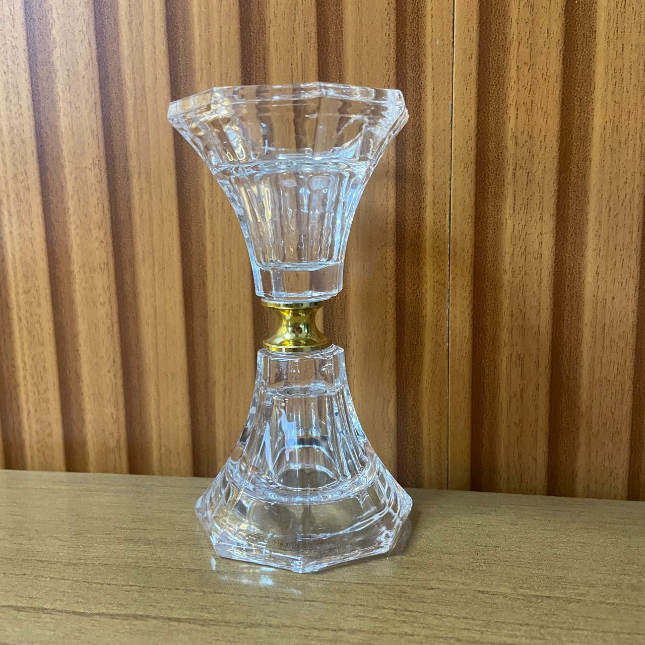 CASTIÇAL DE VIDRO CRISTAL COM DETALHE DOURADO 11CM (1 UNIDADE)