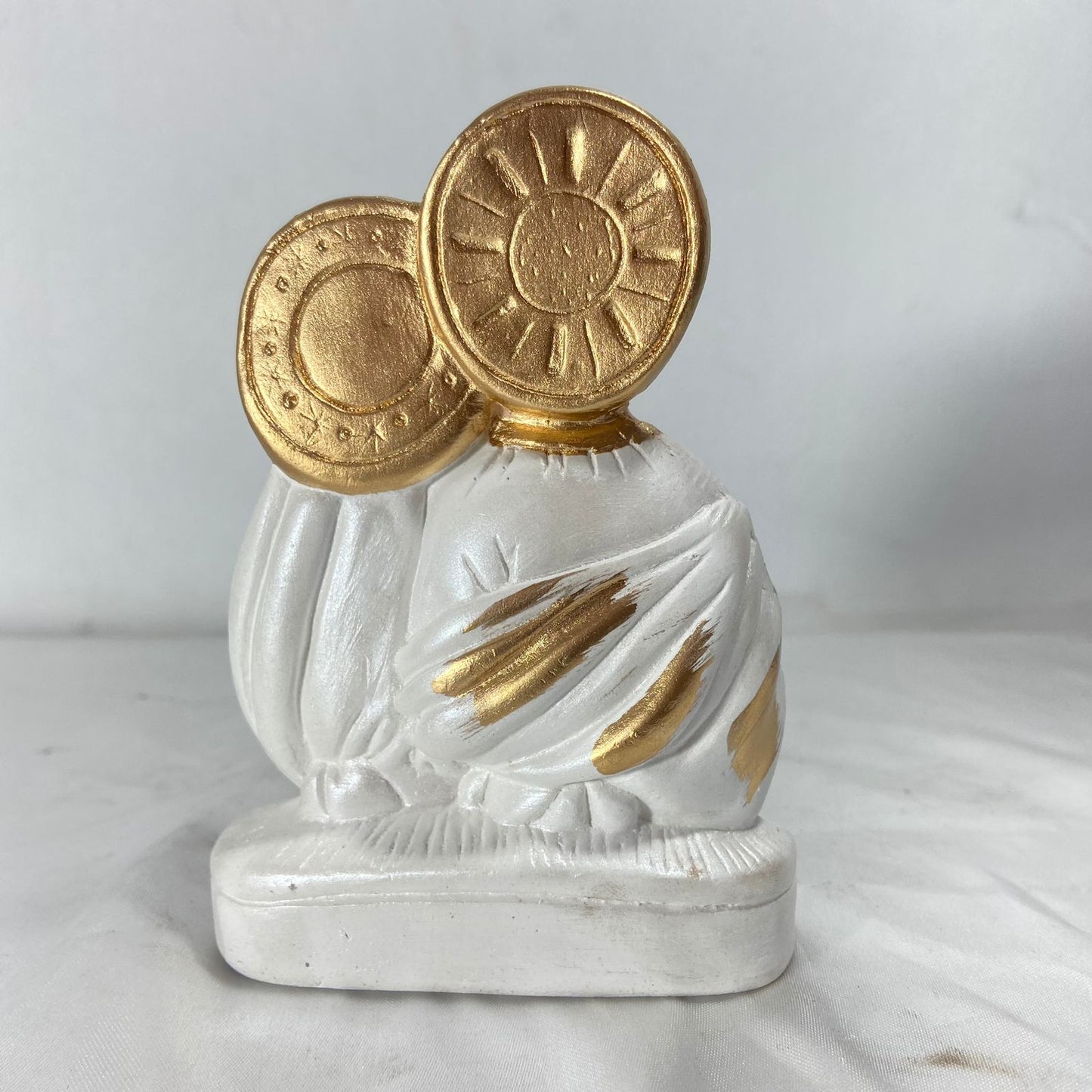 BUSTO DE GESSO SAGRADA FAMÍLIA BRANCO E DOURADO 13CM (1 UNIDADE)