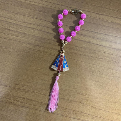 DEZENA PARA CARRO NOSSA SENHORA APARECIDA MARROM AMORA ROSA 12MM (3 UNIDADES)