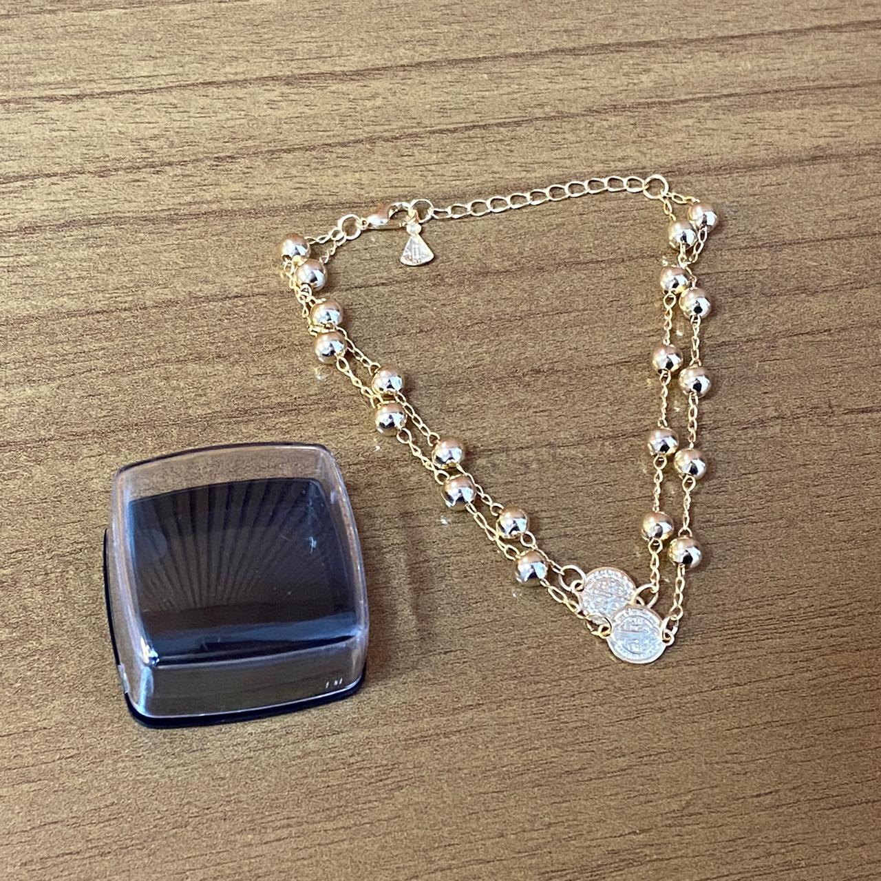 PULSEIRA ESCAPULARIO DOURADO MEDALHA SÃO BENTO  (3 UNIDADES)