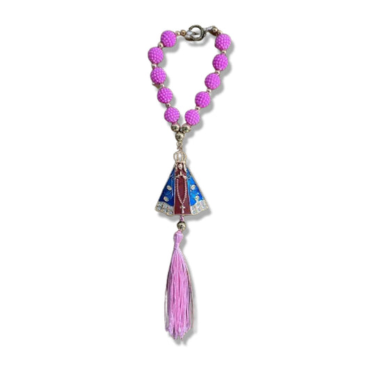 DEZENA PARA CARRO NOSSA SENHORA APARECIDA MARROM AMORA ROSA 12MM (3 UNIDADES)