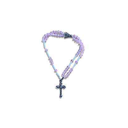 TERÇO PULSEIRA CRISTAL NOSSA SENHORA APARECIDA ROSA TRANSPARENTE  (3 UNIDADES)