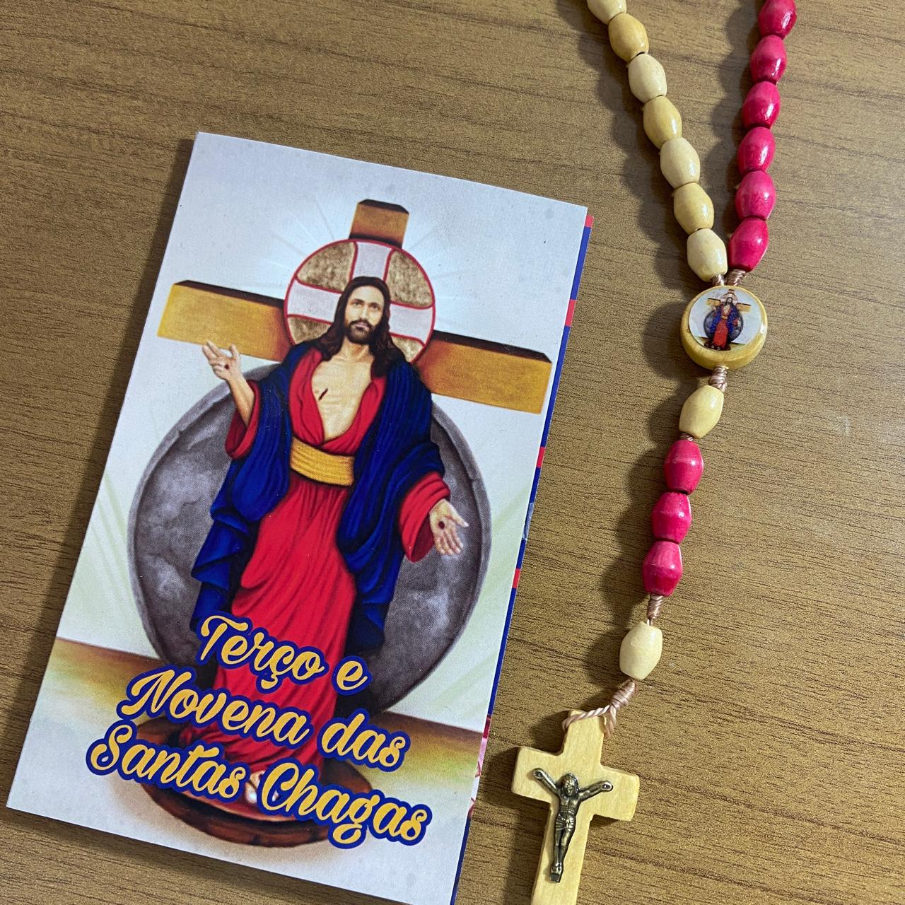 TERÇO DE MADEIRA SANTAS CHAGAS 8MM MOD3 (3 UNIDADES)