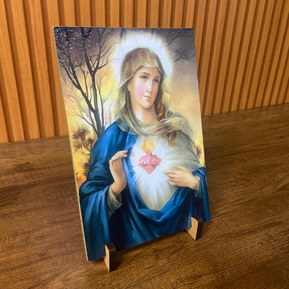 PLAQUINHA DE MESA MDF RESINADOIMACULADO CORAÇÃO DE MARIA  19CM x 13CM  (1 UNIDADE)