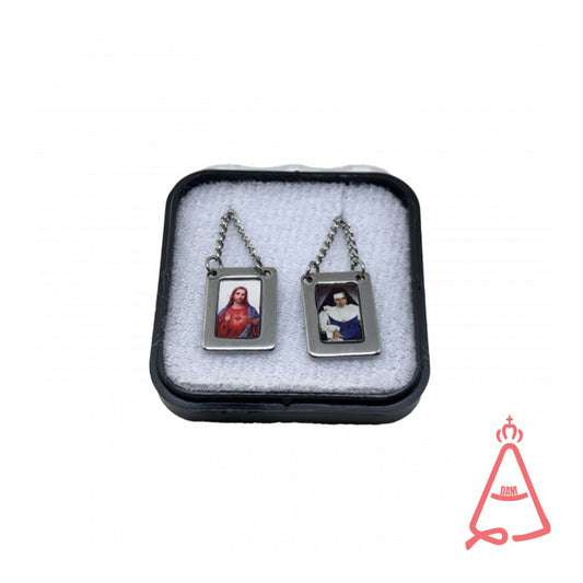 ESCAPULÁRIO INOX QUADRADO COLORIDO SAGRADO CORAÇÃO DE JESUS E SANTA DULCE DOS POBRES (6 UNIDADES)
