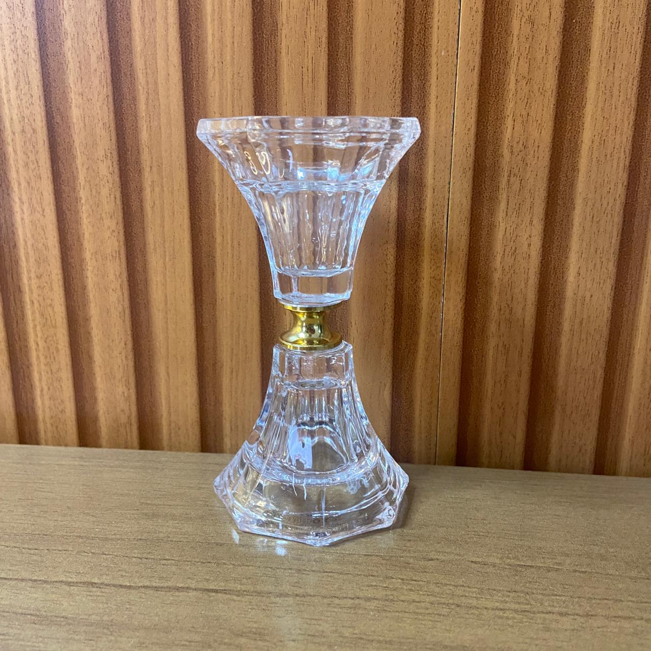 CASTIÇAL DE VIDRO CRISTAL COM DETALHE DOURADO 11CM (1 UNIDADE)