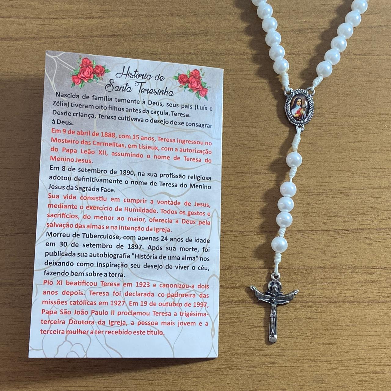TERÇO PÉROLA SANTA TERESINHA BRANCO 8MM (1 UNIDADE)