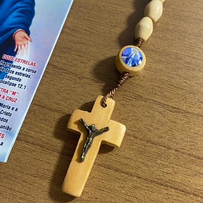 TERÇO DE MADEIRA NOSSA SENHORA DAS GRAÇAS 7 MEDALHAS 08MM (3 UNIDADES)