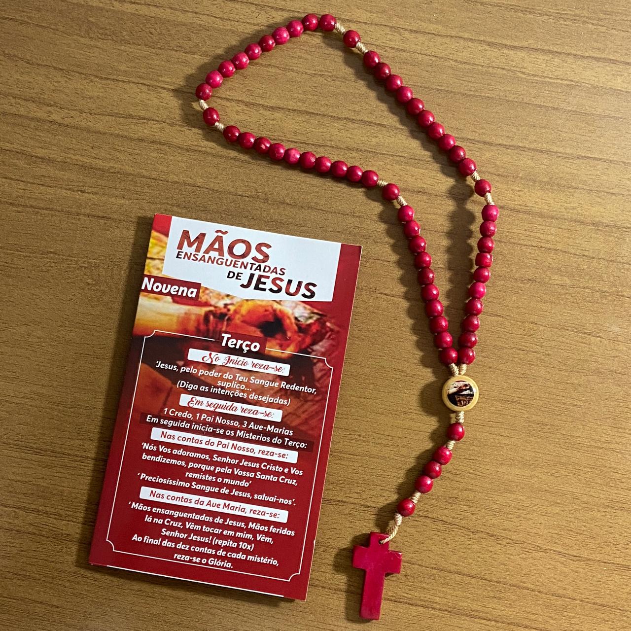 TERÇO DE MADEIRA MÃOS ENSANGUENTADAS DE JESUS SEM CRISTO 6MM MOD1 (3 UNIDADES)