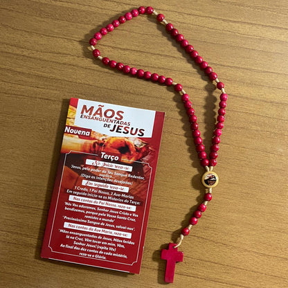 TERÇO DE MADEIRA MÃOS ENSANGUENTADAS DE JESUS SEM CRISTO 6MM MOD1 (3 UNIDADES)