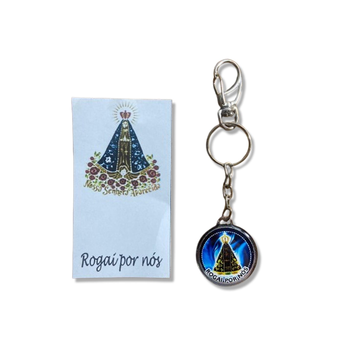 CHAVEIRO METAL DUPLA FACE COM MOSQUETE NOSSA SENHORA APARECIDA (6 UNIDADES)