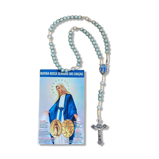 TERÇO ACRÍLICO AZUL COM FECHO NOSSA SENHORA DAS GRAÇAS 08MM (1 UNIDADE)