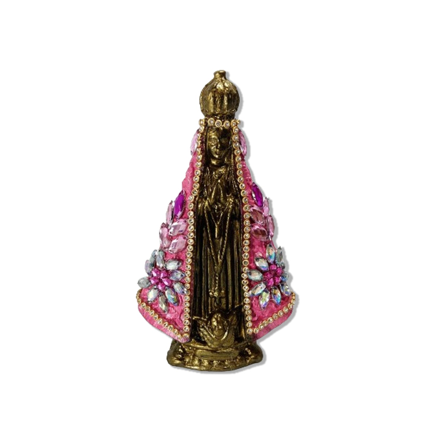 IMAGEM DE GESSO NOSSA SENHORA APARECIDA DOURADA E ROSA COM PEDRARIA 14,5CM (1 UNIDADE)