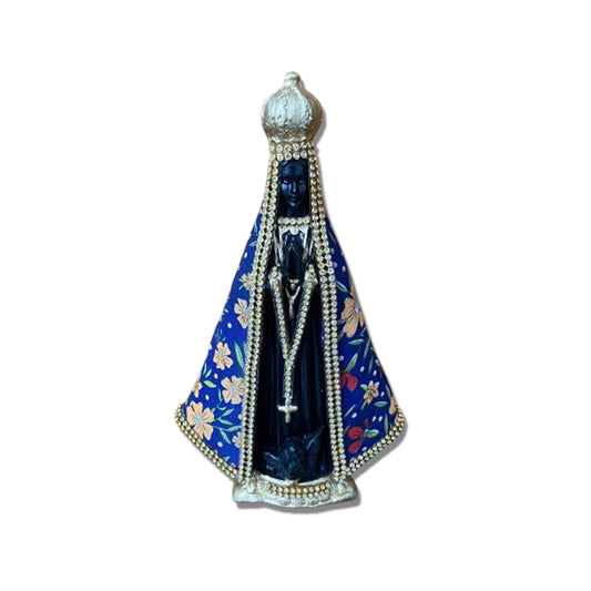 IMAGEM DE GESSO NOSSA SENHORA APARECIDA BRANCA MANTO TECIDO AZUL ESCURO 23CM (1 UNIDADE)