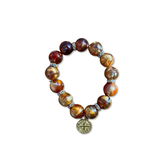 PULSEIRA PÉROLA MEDALHA DE SÃO BENTO 10MM MOD-2 (03 UNIDADES)