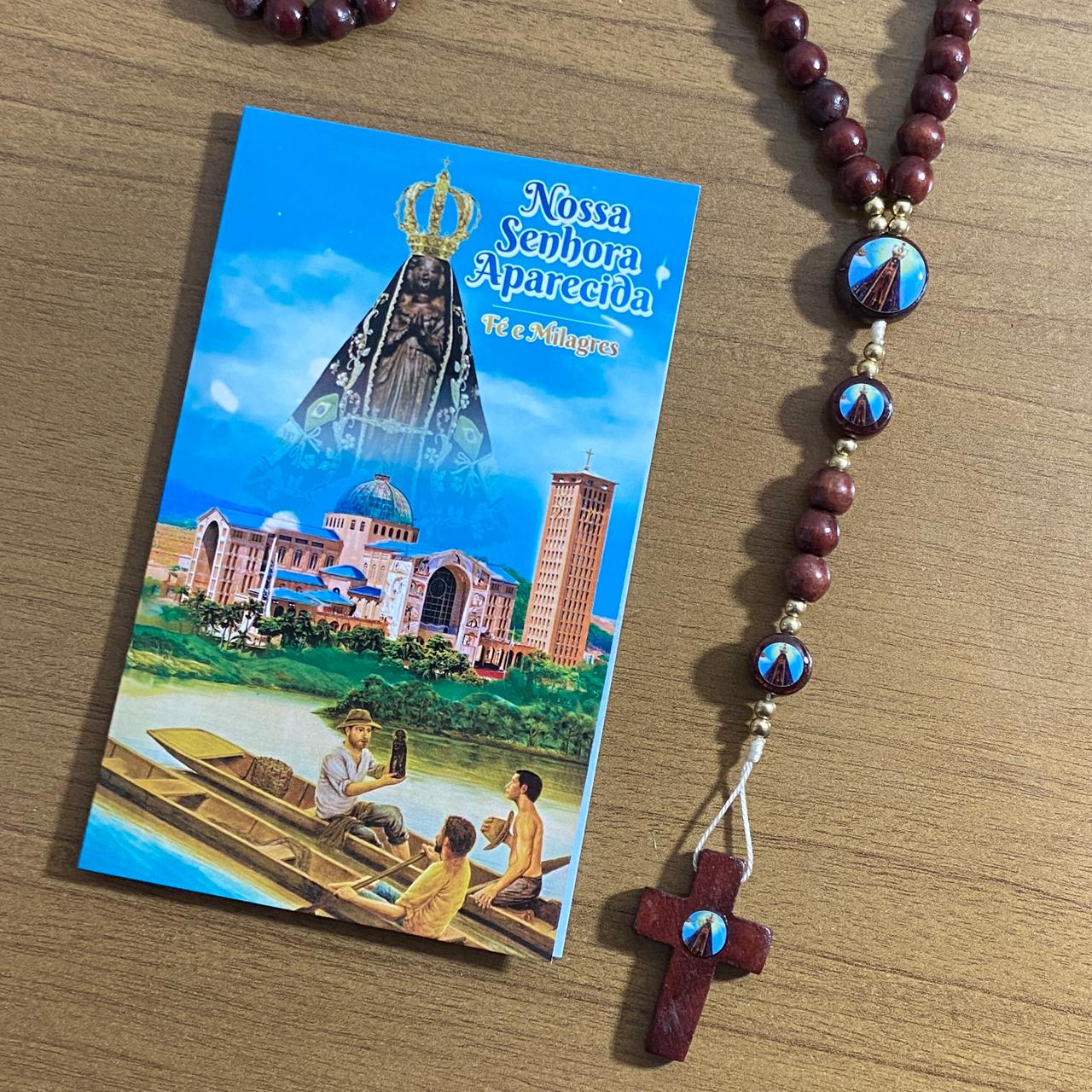 TERÇO DE MADEIRA NOSSA SENHORA APARECIDA 7 MEDALHAS (3 UNIDADES)