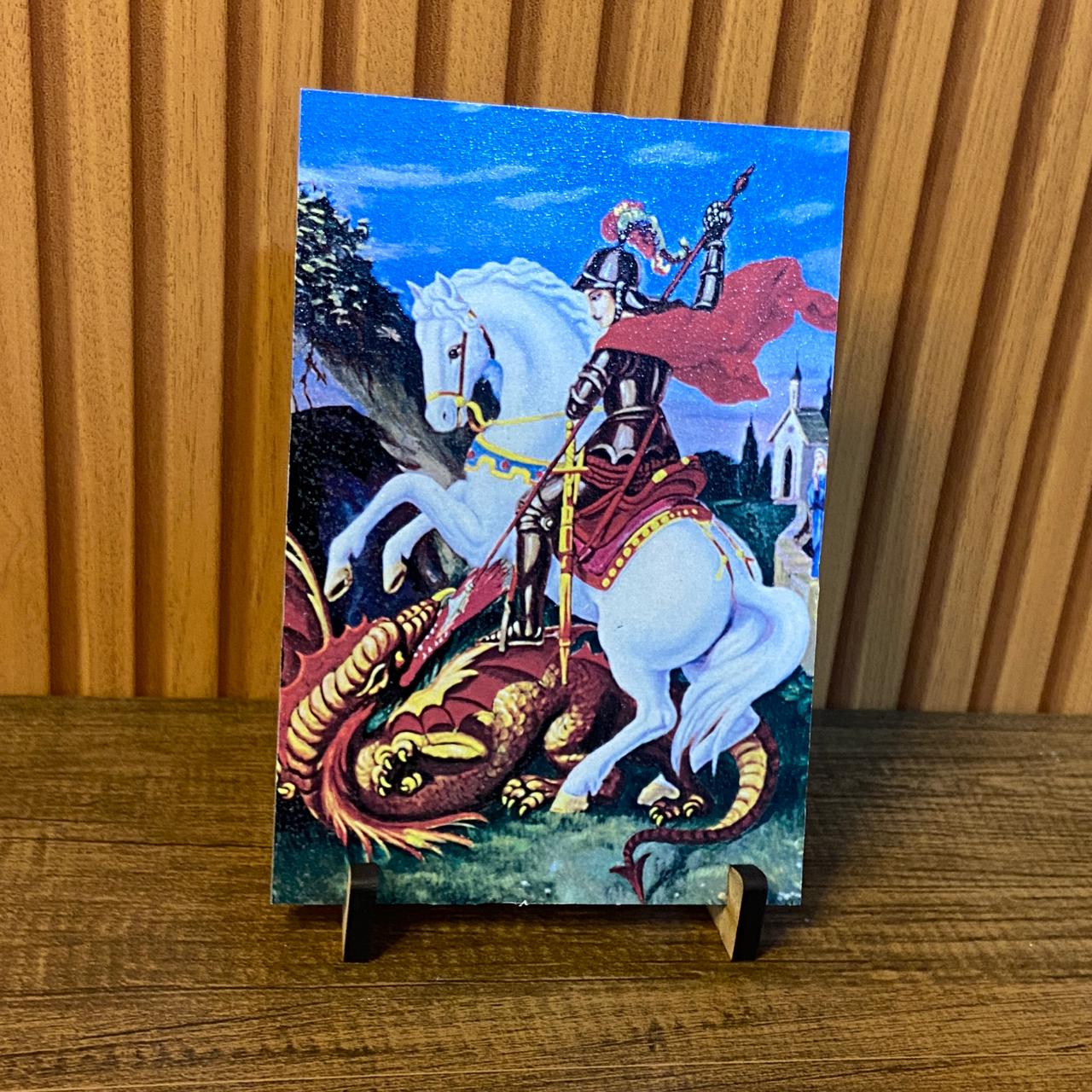 PLAQUINHA DE MESA MDF RESINADO SÃO JORGE 19CM x 13CM  (1 UNIDADE)