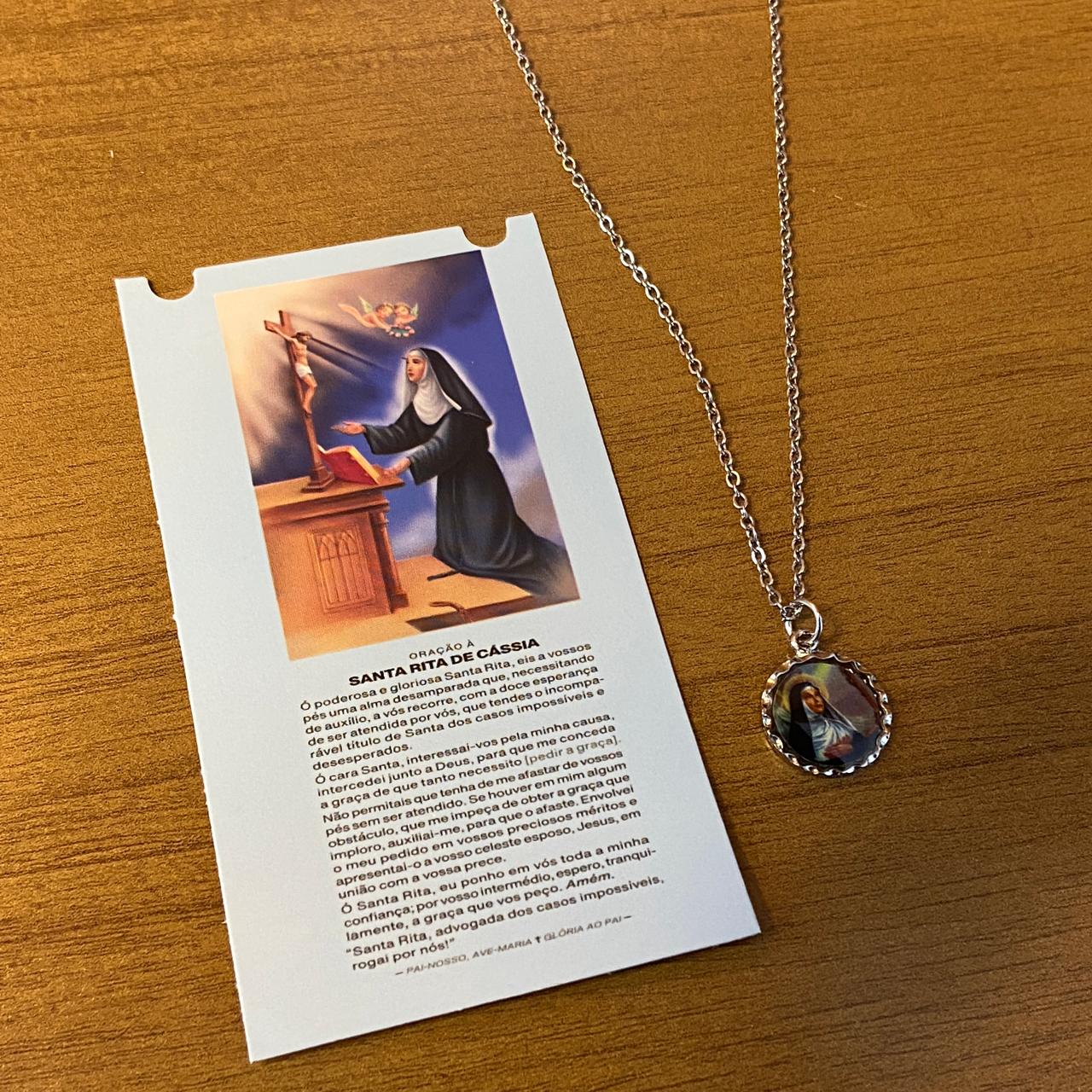 CORRENTE INOX COM MEDALHA RESINADA SANTA RITA  (3 UNIDADES)
