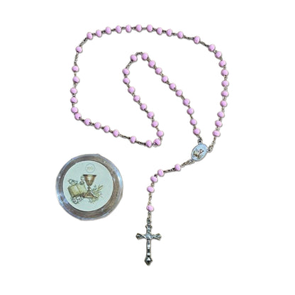 TERÇO DE MADEIRA ROSA EUCARISTIA 06MM (6 UNIDADES)