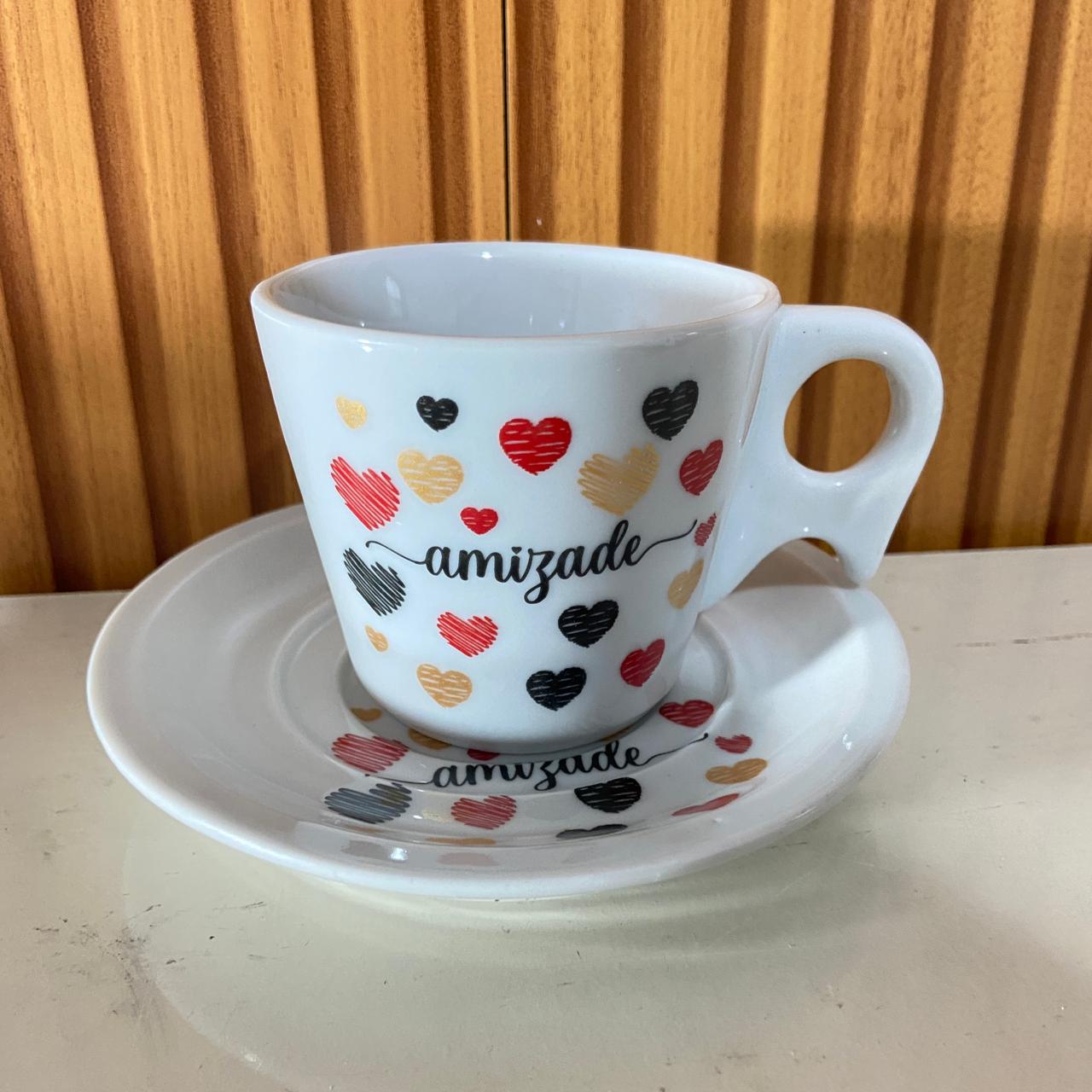 XÍCARA COM PIRES AMIZADE 200ML (1 UNIDADE)