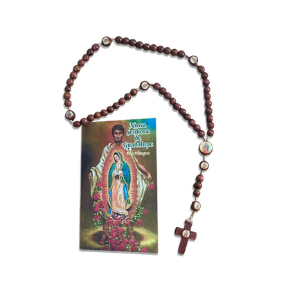 TERÇO DE MADEIRA NOSSA SENHORA DE GUADALUPE 7 MEDALHAS MOD1 8MM (3 UNIDADES)