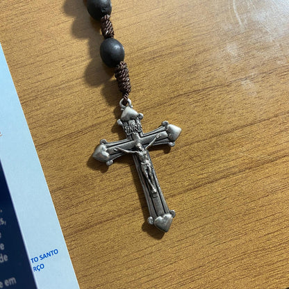 TERÇO DE MADEIRA PRETO FOSCO SAGRADA FAMÍLIA 10MM (1 UNIDADE)