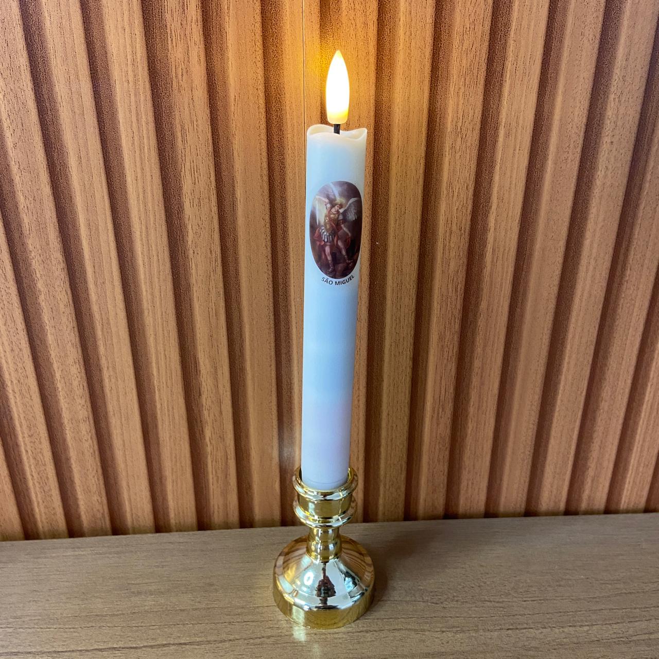 VELA ELETRÔNICA PALITO COM PEDESTAL SÃO MIGUEL ARCANJO 25CM (1 UNIDADE)
