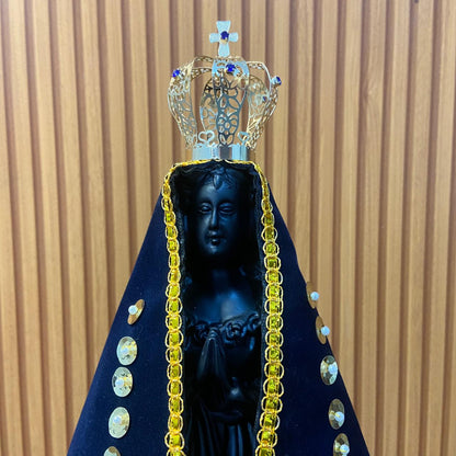 IMAGEM DE GESSO RÉPLICA NOSSA SENHORA APARECIDA COM MANTO E COROA 34CM (1 UNIDADE)