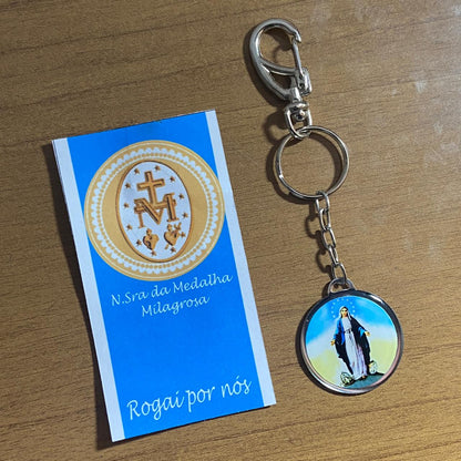 CHAVEIRO METAL DUPLA FACE COM MOSQUETE NOSSA SENHORA DAS GRAÇAS (6 UNIDADES)