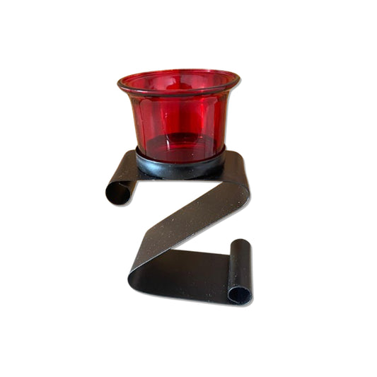 CASTIÇAL DE VIDRO VERMELHO COM SUPORTE DE METAL  12,5CM (1 UNIDADE)