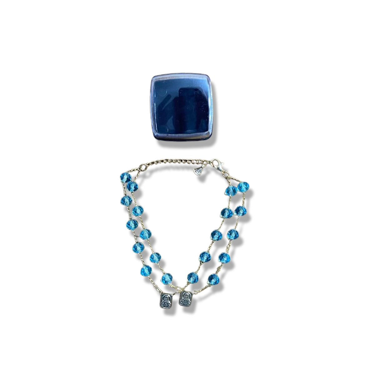 PULSEIRA ESCAPULARIO CRISTAL AZUL CLARO (3 UNIDADES)