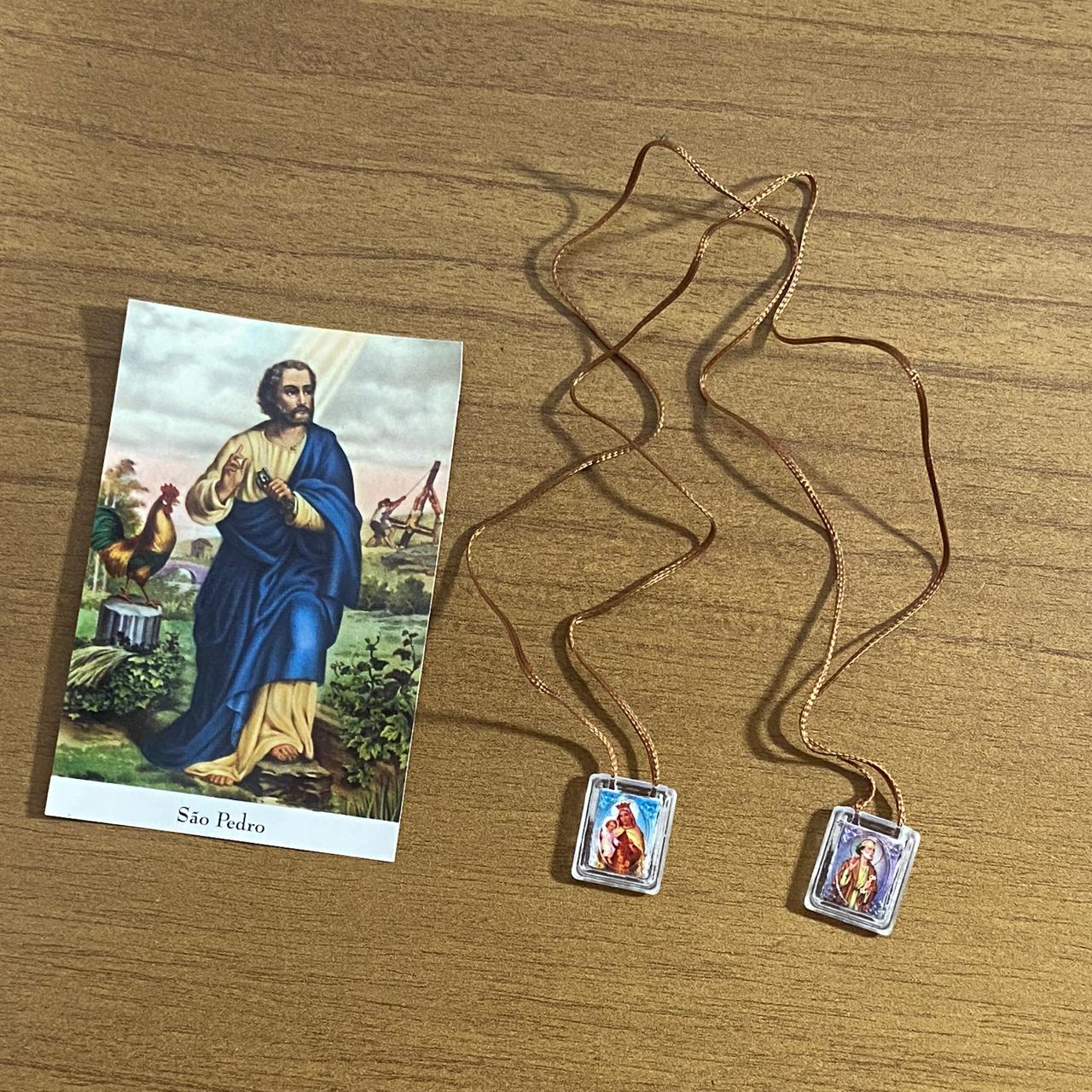 ESCAPULÁRIO CORDINHA NOSSA SENHORA DO CARMO E SÃO PEDRO (12 UNIDADES)