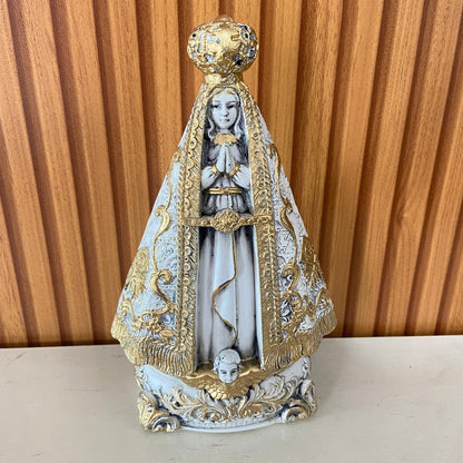 IMAGEM DE GESSO NOSSA SENHORA APARECIDA BRANCA E DOURADA 23CM (1 UNIDADE)