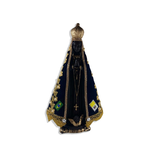 IMAGEM DE GESSO NOSSA SENHORA APARECIDA MANTO COM PÉROLA E STRASS BRANCO 33CM (1 UNIDADE)