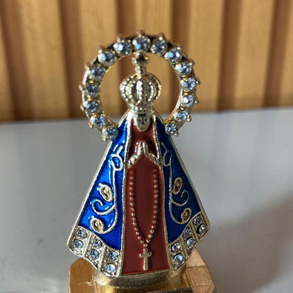 IMAGEM NOSSA SENHORA APARECIDA MARROM COM AURÉOLA  PARA CARRO STRASS MOD2 (12 UNIDADES)