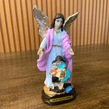 IMAGEM DE RESINA NACIONAL ANJO DA GUARDA ROSA COM CRIANÇA 14CM (1 UNIDADE)