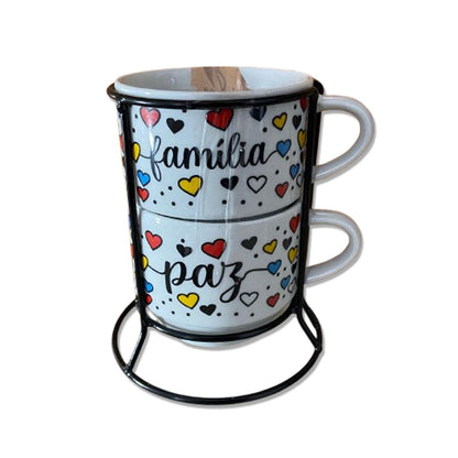 XÍCARA BRANCA EMPILHÁVEL PAZ FÁMILIA ( 2 UNIDADES)