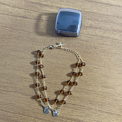 PULSEIRA ESCAPULARIO CRISTAL CARAMELO (3 UNIDADES)