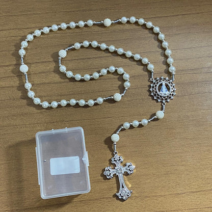 TERÇO DE NOIVA PRATEADO PÉROLA NOSSA SENHORA APARECIDA 08MM (1 UNIDADE)