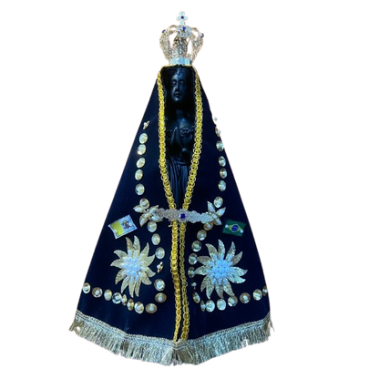 IMAGEM DE GESSO RÉPLICA NOSSA SENHORA APARECIDA COM MANTO E COROA 34CM (1 UNIDADE)
