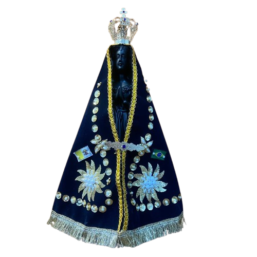 IMAGEM DE GESSO RÉPLICA NOSSA SENHORA APARECIDA COM MANTO E COROA 34CM (1 UNIDADE)