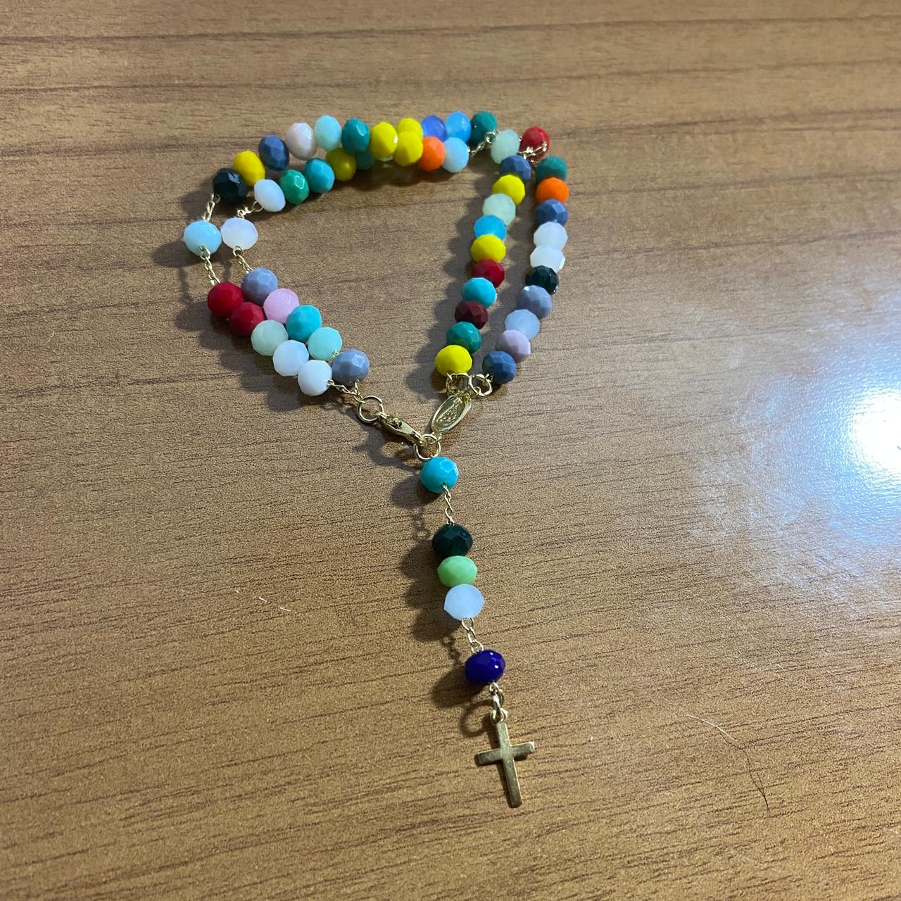 TERÇO PULSEIRA CRISTAL COLORIDA  (3 UNIDADES)