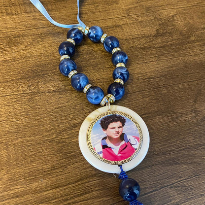 DEZENA PÉROLA AZUL SÃO CARLO ACUTIS RESINADO 14MM (1 UNIDADE)